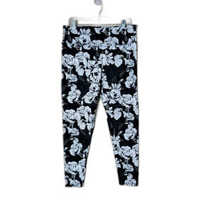 Soft Surroundings Black White Floral Pull on Pant Legging EUC Large High Rise